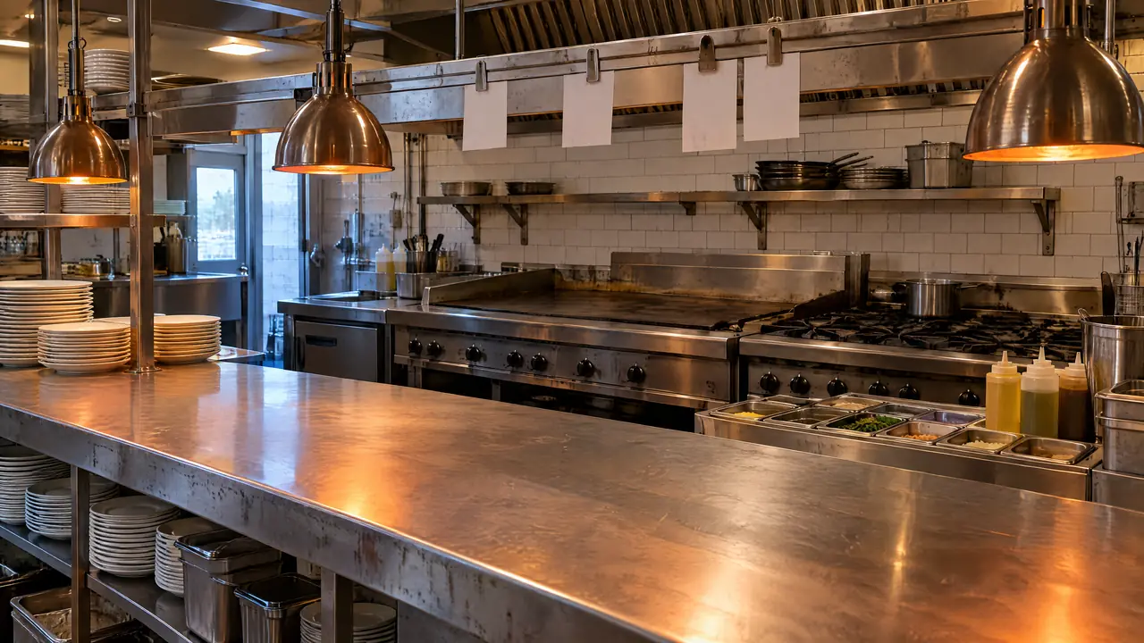 A restaurant kitchen line before service